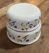 Vintage Lillian Vernon Enamel Nesting Bowls Tulips Set Of 2 - $12.00