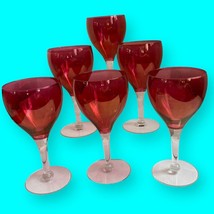 Ruby Red Sherry Glasses Cranberry Clear Stemmed Cordial Set of 6, 1 extr... - £22.10 GBP