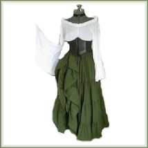 Medieval Maiden High Waist Cincher Flare Sleeve Top Moss Green Full Celtic Gown  - £79.88 GBP