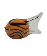 Angle Fish Figurine Art Glass Bright Orange/Black Stripe Handmade - $692.57 MXN