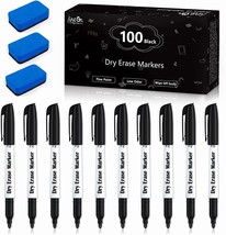 Dry Erase Markers, Lineon 100 Bluk Pack Black Whiteboard Markers With 2 Erasers, - £29.69 GBP