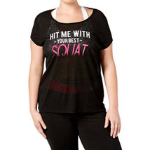 Material Girl Womens Plus Size Graphic Open Back T Shirt Color Noir Size 1X - $40.22