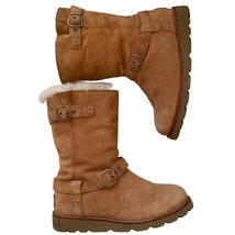 Ugg Noira Chestnut Suede Moto Mid Calf Buckle Boots Size 6 Deadstock - $56.10