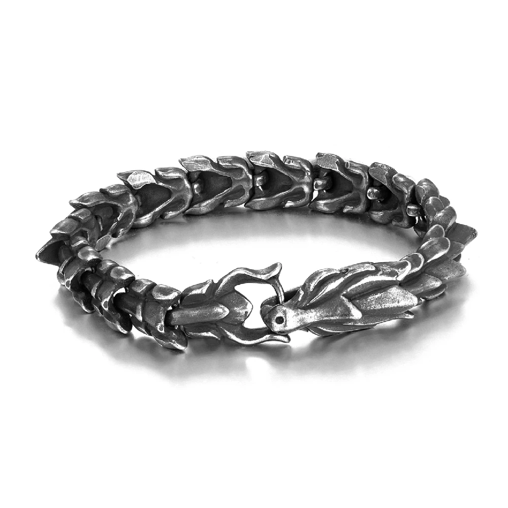 Punk Vikings Ouroboros Dragon Bracelet Men Never Fade Stainless Steel Creative C - £30.50 GBP