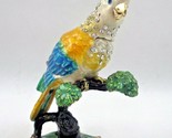 Bejeweled Cockatoo Parrot Hinged Trinket Jewelry Box Jeweled Enameled Gold 4.5" - $83.79