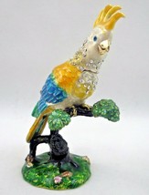 Bejeweled Cockatoo Parrot Hinged Trinket Jewelry Box Jeweled Enameled Gold 4.5&quot; - £73.20 GBP
