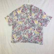 Bon Worth Button Down Blouse Womens Size Pl Floral Pattern Sheer Padded Shoulder - £9.34 GBP