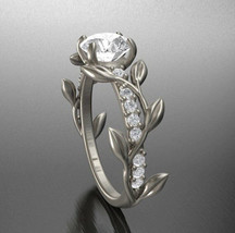 2.45Ct Round White Diamond 925 Sterling Silver Leaf Engagement Ring for Women - £79.13 GBP