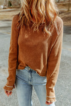 Brown Textured Round Neck Long Sleeve Top - $11.56
