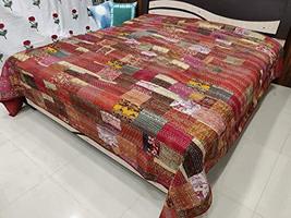 Traditional Jaipur Handmade Patchwork Silk Patola Kantha Bedcover Kantha Quilt S - £63.79 GBP