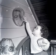 1950 Cute Curly Hair Toddler with Bread Photo B&amp;W Negative - £2.81 GBP