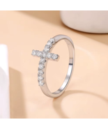 Classic 18K 925 Sterling Silver Sparkling Moissanite Cross Ring (Size 4-11) - $95.99