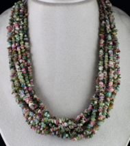 Natural Multi Tourmaline Beads Uncut 10 Line 992 Cts Gemstone Silver Necklace - £246.80 GBP