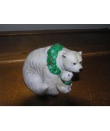 Vintage Gorham 1986 White Mother Polar Bear &amp; Cub w Christmas Wreath Hol... - £11.00 GBP