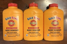 (3) Gold Bond Medicated Body Powder Talc Triple Action Relief 4 oz Original - £27.69 GBP