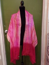 Smithsonian Pink Watercolors Hand Dyed Silk Scarf 70&quot; Long - £39.22 GBP