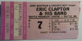 Eric Clapton Vintage 1981 Seattle Paramount Ticket Stub + 1 Inch Metal Button - £11.95 GBP