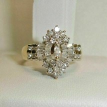 2.75 Ct Marquise Cut Diamond 10K Yellow Gold Over Heavy Cluster Engagement Ring - £73.90 GBP
