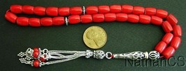 Luxury Prayer Beads Tesbih Komboloi Red Coral Barrel Beads and Sterling - £164.75 GBP