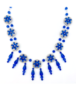 Cobalt Blue Rhinestone Crystal Flower Fashion Necklace 26 in - $47.52