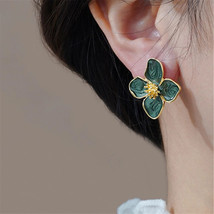 Hibiscus Earrings Dropped Glaze Flower Fashion Korean Romantic Jewelry Gift - £7.04 GBP
