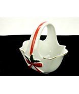 Mount Clemens Pottery Porcelain Basket, Christmas Candy Dish, Holly &amp; Ri... - $19.55