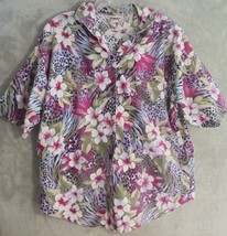 Vintage Just Karen Womens Plus 1X Button Up Down Shirt Floral Single Stitch - £6.94 GBP