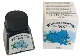 Winsor and Newton Drawing Ink Bottle Cobalt Blue Calligraphy Artist Illustration - £15.97 GBP