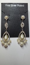 Silver Plated Special Occasion Earrings Cubic Zirconia&#39;s Dangling Pearls   #81 - £17.77 GBP