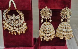 Creame Mirror Work Jhumka Jhumki Earrings Bollywood Ethnic Jewelry Set W... - $28.53