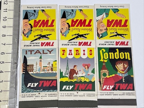 Lot Of 3 Matchbook Covers TWA Trans World Airlines  Italy- Paris -London... - $24.26