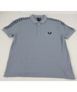 True Religion Polo Shirt Mens Small Sky Blue Logo Damask Cotton Blend Sh... - $37.99