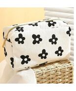 Lightweight Floral Corduroy Cosmetic Make Up Bag Pouch Black and White - $15.84