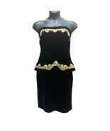 Vintage Velvety Scott McClintock Strapless Dress with Gold and Ruby Red ... - £38.95 GBP