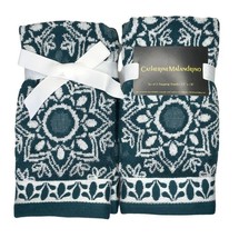 Medallion Dark Green Set of 2 Bathroom Fingertip Towels Holiday Christmas - £28.82 GBP