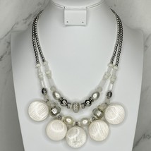 Chico&#39;s Chunky White Beaded Silver Tone Bib Necklace - £15.57 GBP