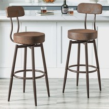 Two Dyh Bar Stools With Backs, Swivel Kitchen Counter Stools, Industrial Round - £166.77 GBP