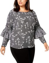 NY Collection Womens Plus Floral Ruffled Blouse Color Black/White Size 3X - £28.12 GBP