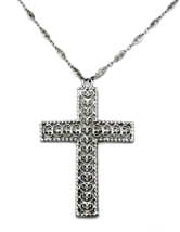 Vintage Danecraft Sterling Silver Filigree Cross Pendant Necklace - £45.05 GBP