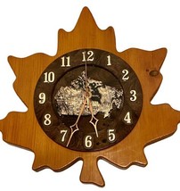 Vintage Canada Wooden Maple Leaf Wall Clock 12x11 Inches Souvenir With 1998 Info - £28.14 GBP