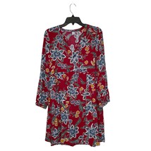 Old Navy Dress Size Medium Red Floral Womens Boho V-Neck Tassel LS 100% Rayon - £15.56 GBP