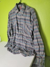 Arizona Jeans Flannel Long Sleeve Shirt Men’s Size Large Gray Multi-Color Stripe - £18.82 GBP