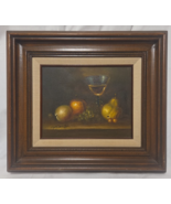 Vintage Still Life Painting Oil On Canvas Fruit &amp; Wine By Mayers 10”x8” - $79.19