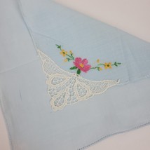 Vintage Handkerchief Embroidery Blue Cotton Approx 9x9 Inch - £10.01 GBP