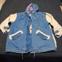 Vintage Stefano International Denim Jean Jacket Women Large Hooded Cinch... - $46.37