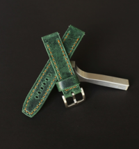 Distressed leather watch strap, Green premium wrist watch band 18-26mm H... - $65.00