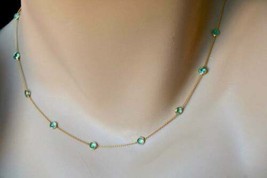 0.84 Ct Rare Emerald Necklace Station By Yard 14k Yellow Gold Finish. - £85.54 GBP