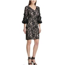DKNY Womens Size 6 Black Ruched Sleeve Lace Sheath Cocktail Dress NEW - £38.95 GBP