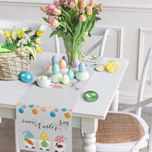 Happy Easter Gnomes Table Runners Carrot Rabbit Bunny Colorful Eggs 13x36 in - £10.20 GBP