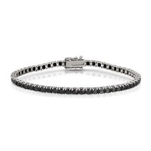 3mm Lab-Created Black Round Spinel Tennis Bracelet in 925 Sterling Silver - 7&quot; - £89.63 GBP